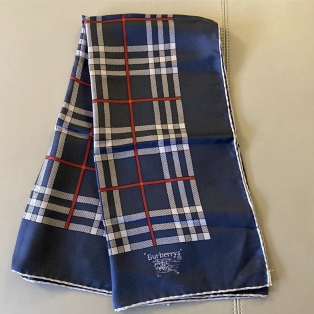 Authentic Burberry Vintage Silk Scarf in Blue/Red/White Plaid - Old Money - Picture 7 of 9